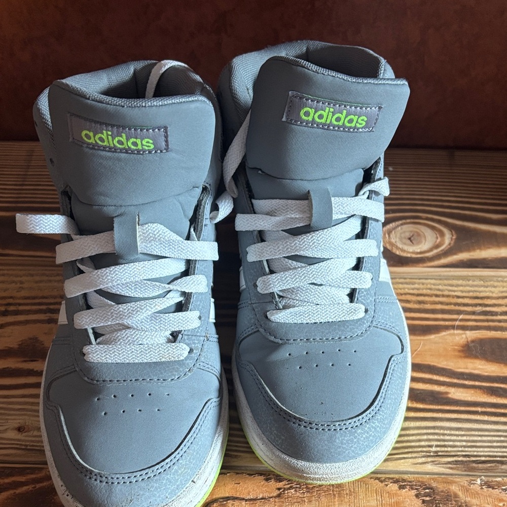 Adidas Kids Gray and Green High-Top Sneakers